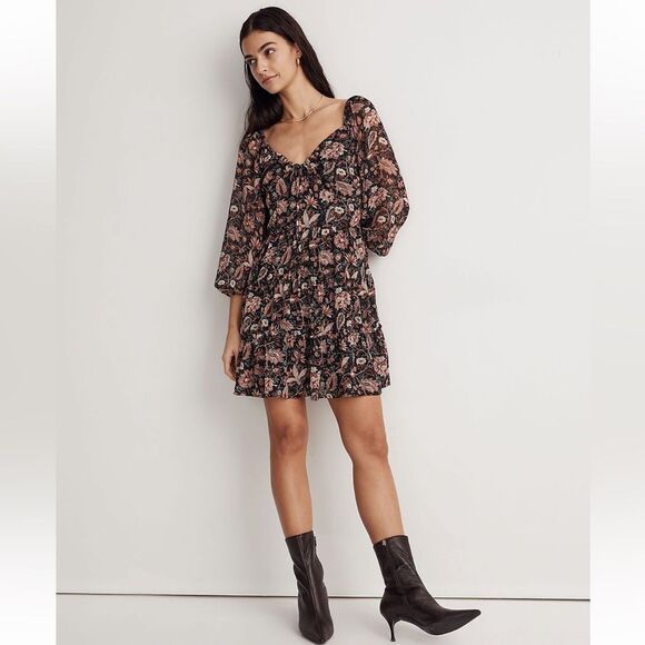 Madewell NWT Amalia Tiered Mini Dress Size 2 in Pampas Blooms - Picture 1 of 7